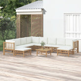 8 Piece Garden Lounge Set with Cream White Cushions Bamboo